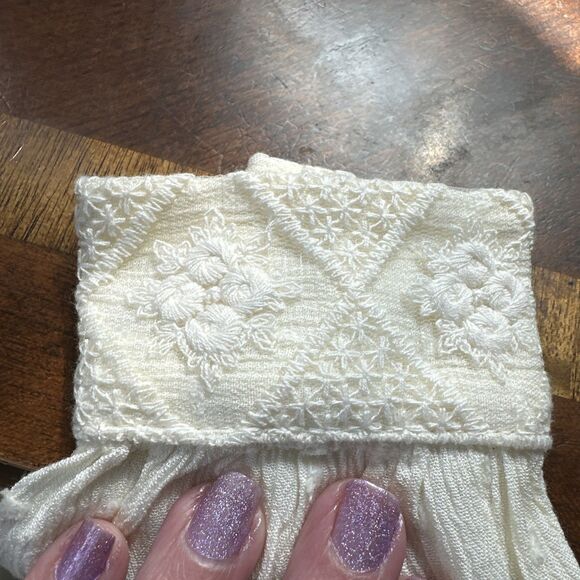 Women's XS French Dot Ivory Dress Empire Waist Lined Sheer Sleeves Flirty Party - Picture 8 of 12